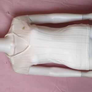 River Island Off White Y2K Ribbed Short Sleeve Polo Shirt size UK 8 US4